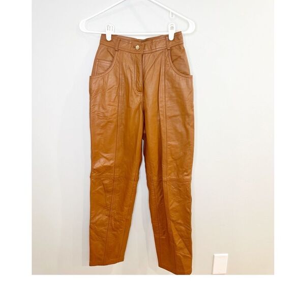 Vintage 80s genuine leather pants tan size 4 - Picture 1 of 4
